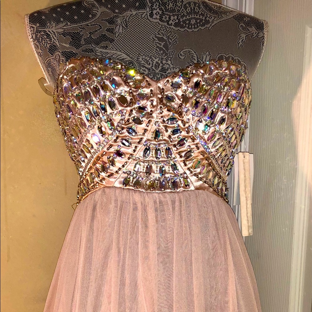 Formal nude dress with rhinestone bodice size 3